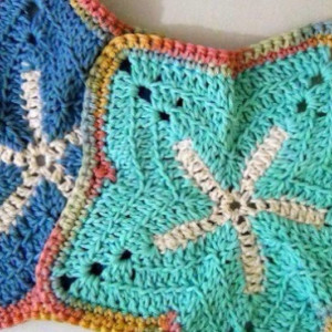 Washcloth, Dishcloth, Crochet Starfish Washcloths, Blue Dish cloths, Set of 2 Handmade in pure cotton, Made in Maine, Beach Decor