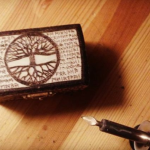 Tree of Life Jewelry/Stash Box with Norse Elder Futhark Runes - Handcarved Wooden Box - Pyrography