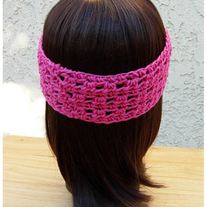 Women's Solid Hot Pink Summer Headband, Lightweight 100% Cotton Lacy Crochet Knit Boho Festival, Dark Bright Pink, Ready to Ship in 3 Days