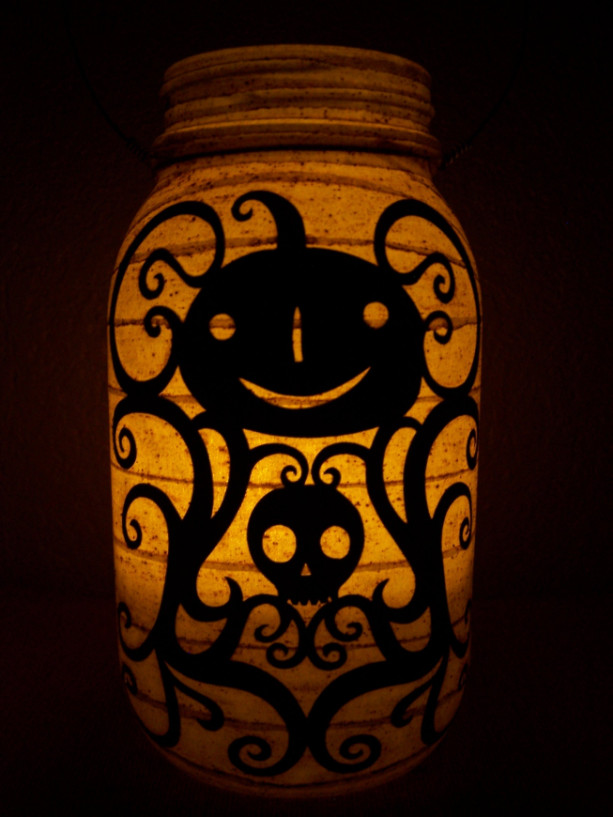 Primitive Folk Art Halloween Pumpkin Lantern Candle Holder