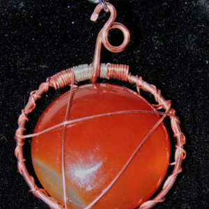 Wire Wrapped Pendant, Natural Copper and Sterling Silver with Orange/Brown Agate