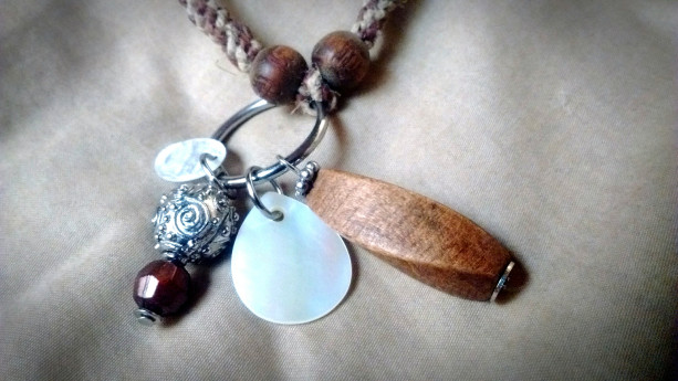 Natural hemp macrame necklace with beaded boho pendant