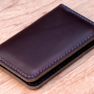 Leather Card Wallet, Chromexcel Leather Card Holder, Horween Leather Slim Wallet, Minimalistic Leather Wallet, Burgundy Chromexcel Bifold