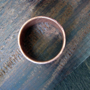 Wide Recycled Copper Ripple Hammered Ring 10mm wide Forged Copper Band- Rustic Ring
