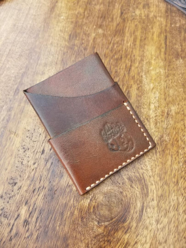 Leather Card Wallet Dark brown with cream colored thread.