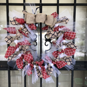 Red white and burlap 13” wreath