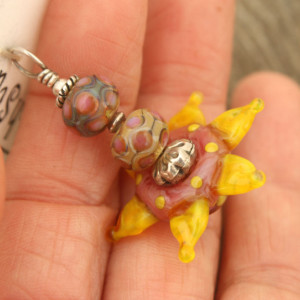 Yellow Pink Unique Glass Flower Pendant Spring Flower