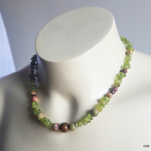 Womens Peridot Ukanite and Tigers Eye Collar Necklace Sterling Silver Findings