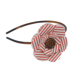 Red and White Handmade Striped Flower with Brown Headband | Headband | Girl Hair Accessories | Hair Clips | Hair Barrette | Cotton Fabric