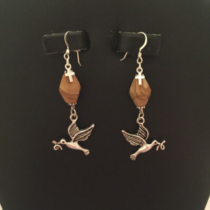 Sterling Silver and Wood Grain Jasper with Doves of Peace Earrings
