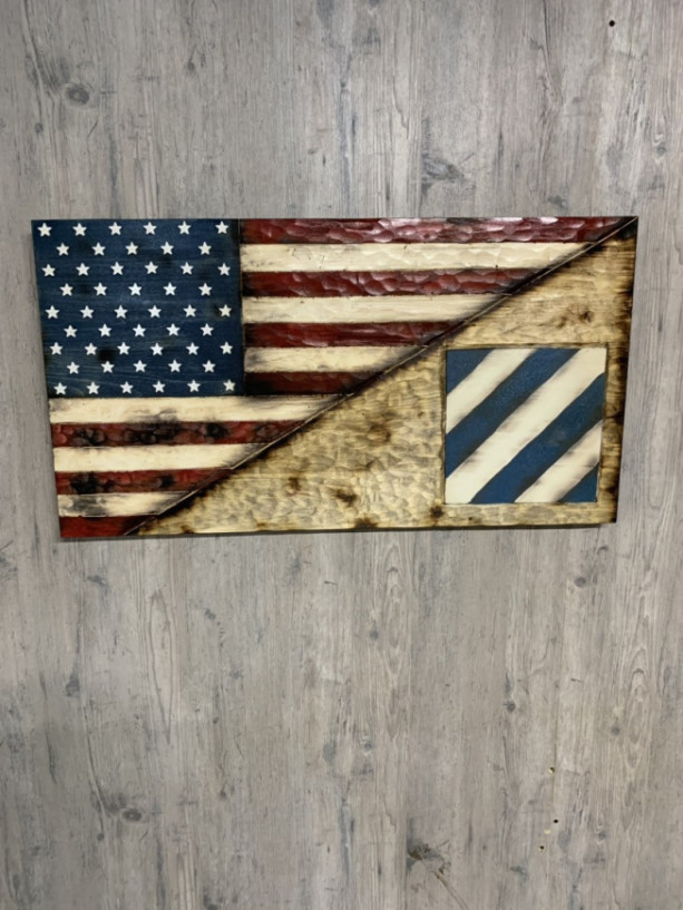 Wood Split US Flag and 3rd Inf Division