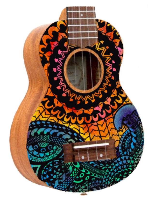 Soprano Galaxy Mandala Ocean Sun Ukulele, Hand Painted Ukulele, Decorated Ukulele, Galaxy Paint, instrument, ukelele, concert, tenor, barito