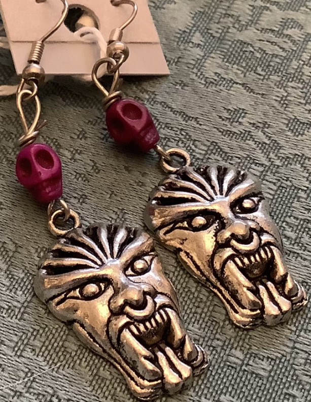 Tiki Mask and Purple Skull earrings