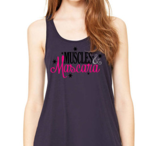 Muscles & Mascara, Juniors, Women's, Flowy, Gathered back, Graphic Racerback Tank. Lightweight and fashionable