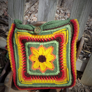 Sunset Sunflower Satchel Messenger Bag Laptop Carrier Purse Crochet Bag