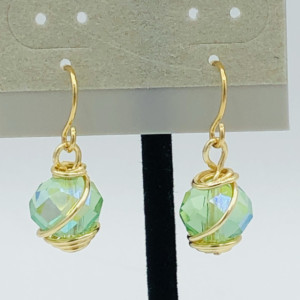 Green Crystal and Gold Wrapped Earrings 