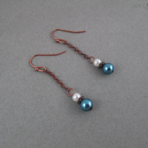 Copper Glass Pearl Dangle Earrings - Multiple Colors