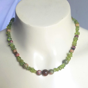 Womens Peridot Ukanite and Tigers Eye Collar Necklace Sterling Silver Findings