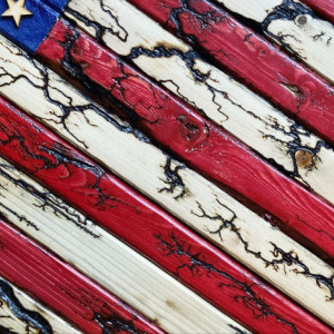 Custom wood American flag with fractal burned and red stripes 