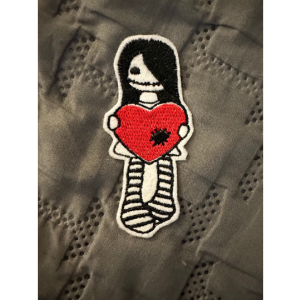 Spooky Goth Girl Valentine Patch Heart Embroidered Iron On Applique’ Patch