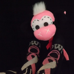 Sock monkey : Breast Cancer Amelia ~ The original handmade plush animal made by Chiki Monkeys