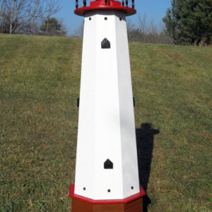 48" Solar lighthouse wooden well pump cover decorative garden ornament - red accents