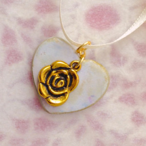 For the Love of the Craft Mixed Media Gold and White Gold Rose Heart Charm Pendant