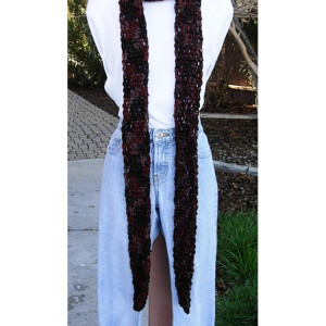 Extra Long Skinny Scarf Dark Brown & Rust Multicolor 100% Acrylic Neck Scarf Women's Narrow Wrap, Soft Thick Crochet Knit, Ready to Ship in 3 Days