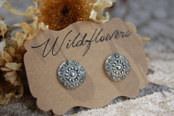 Ornate Metal Button Stud Earrings