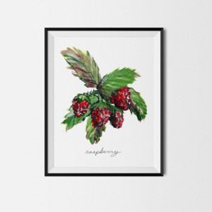 8x10 Raspberry Print, Food Art, Food Illustration, Home Wall Art, Kitchen Decor, Berries Painting, Art Print, Fruit Print, Raspberries Painting