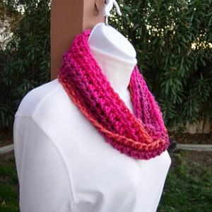 Women's Small Colorful INFINITY SCARF Loop Cowl, Hot Pink, Bright Orange, Plum Striped Soft Short Crochet Knit, Office Scarf, Chemo Scarf, Ready to Ship in 3 Days