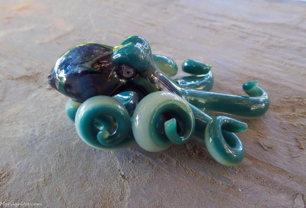 The Aqua Chameleon  Kracken Collectible Wearable  Boro Glass Octopus Necklace / Sculpture Made to Order