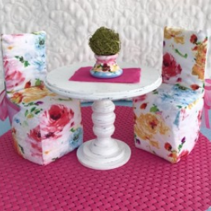 Dollhouse Dining Set in Pink, Blue and Gold Pastels 