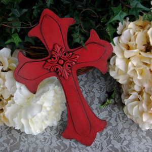 Country farmhouse decor, Red wood cross, Decorative wall cross, Red wall decor, Christian home decor, Wall collage decor, Housewarming gift