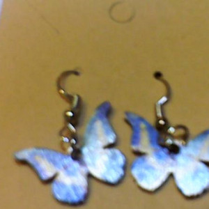 Butterfly blue wood painted silver tone earrings