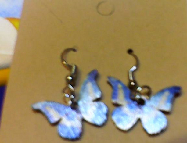 Butterfly blue wood painted silver tone earrings