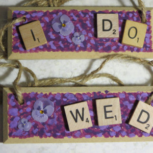 Set of 2 Scrabble® Game Tile Wooden Plaques I Do & Wed Purple