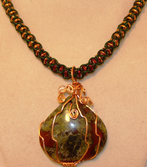 Bloodstone captive chainmaille necklace
