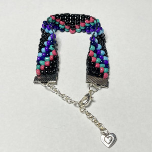 Handmade Loom Bracelet Chevron Design Black Blue Purple Green Pink Glass Beads
