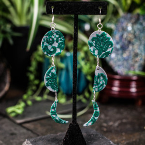 Polymer clay lace lunar cycle dangle earrings