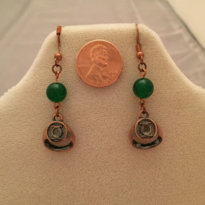 Green Lantern's Ring With Real Copper Findings and Jade Dangle Earrings