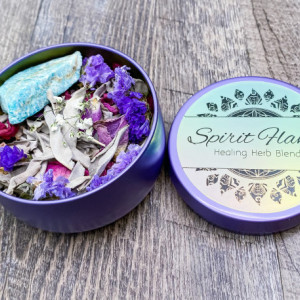 Spirit Flame Herb and Resin Healing Blend w/ Amazonite Crystal, Violet Flame, High Frequency, Charged, Higher Awakening, Energize,