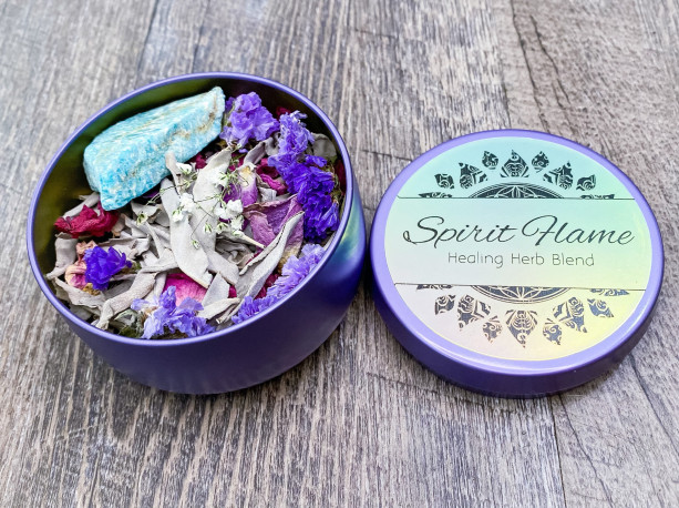 Spirit Flame Herb and Resin Healing Blend w/ Amazonite Crystal, Violet Flame, High Frequency, Charged, Higher Awakening, Energize,