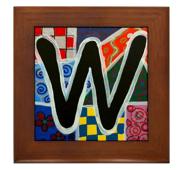 Folk Art - Letter "W" - FRAMED TILE By Artist A.V.Aposte