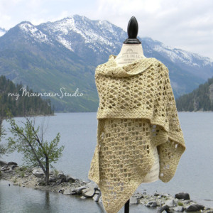 Ladies Lacy Wrap in Beige and Muted Green - Women's Handmade Shawl