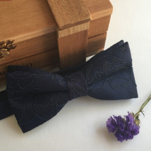 Navy Blue Bow Tie - Navy Blue Lace Bow Tie - Midnight Blue Bow Tie - Men's Bow Tie - Baby Bow Tie