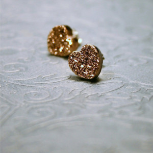 Rose Gold Druzy Heart Post Earrings
