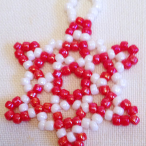 3 Snowflake Christmas Ornaments, White and Red, Green, or Yellow Handmade Christmas Ornaments, Christmas Decoration, Beaded Ornament