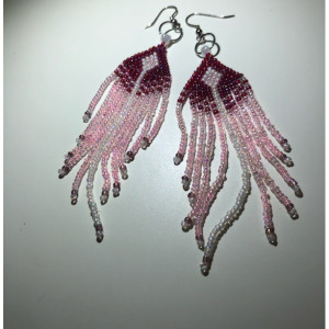 Pink and Maroon Fringe earrings , Long Fringe style beaded earrings 