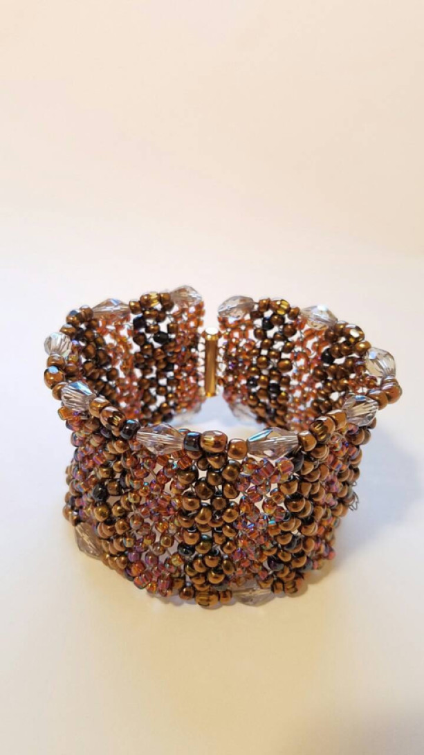Elegant Handwoven Crystal and Beaded Cuff